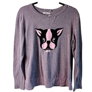 G.H. Bass Bulldog Sweater Light Heather Purple Gray Graphic Crewneck Size M